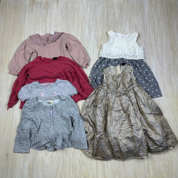 6 Piece Bundle Lot Girls 2T Sweatshirt Shirt Dress Toddler Gap H&M Pink Neutral - Picture 1 of 9